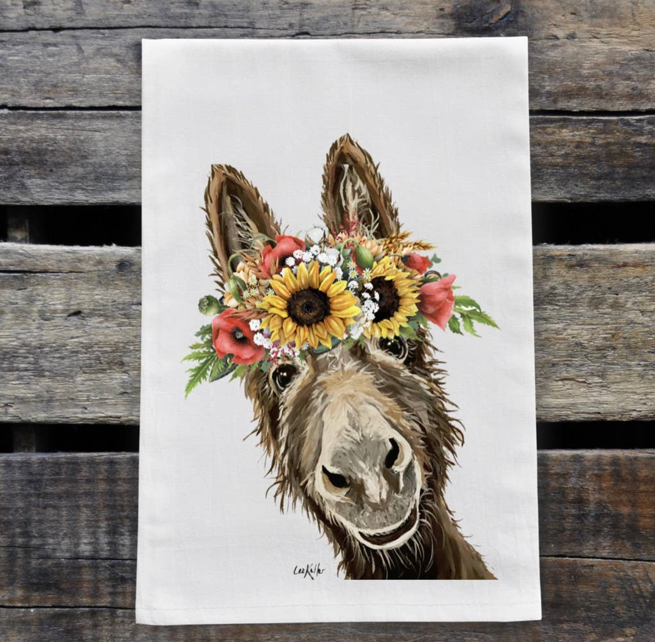 Colorful Sunflower Donkey Tea Towel
