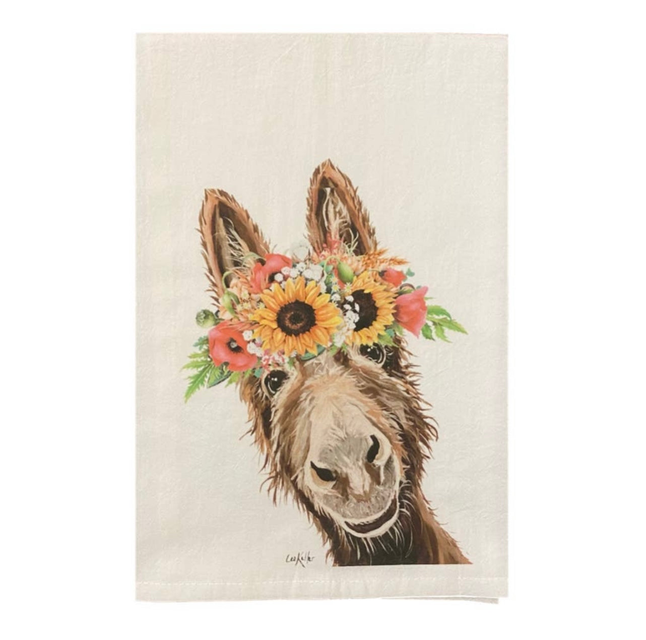 Colorful Sunflower Donkey Tea Towel